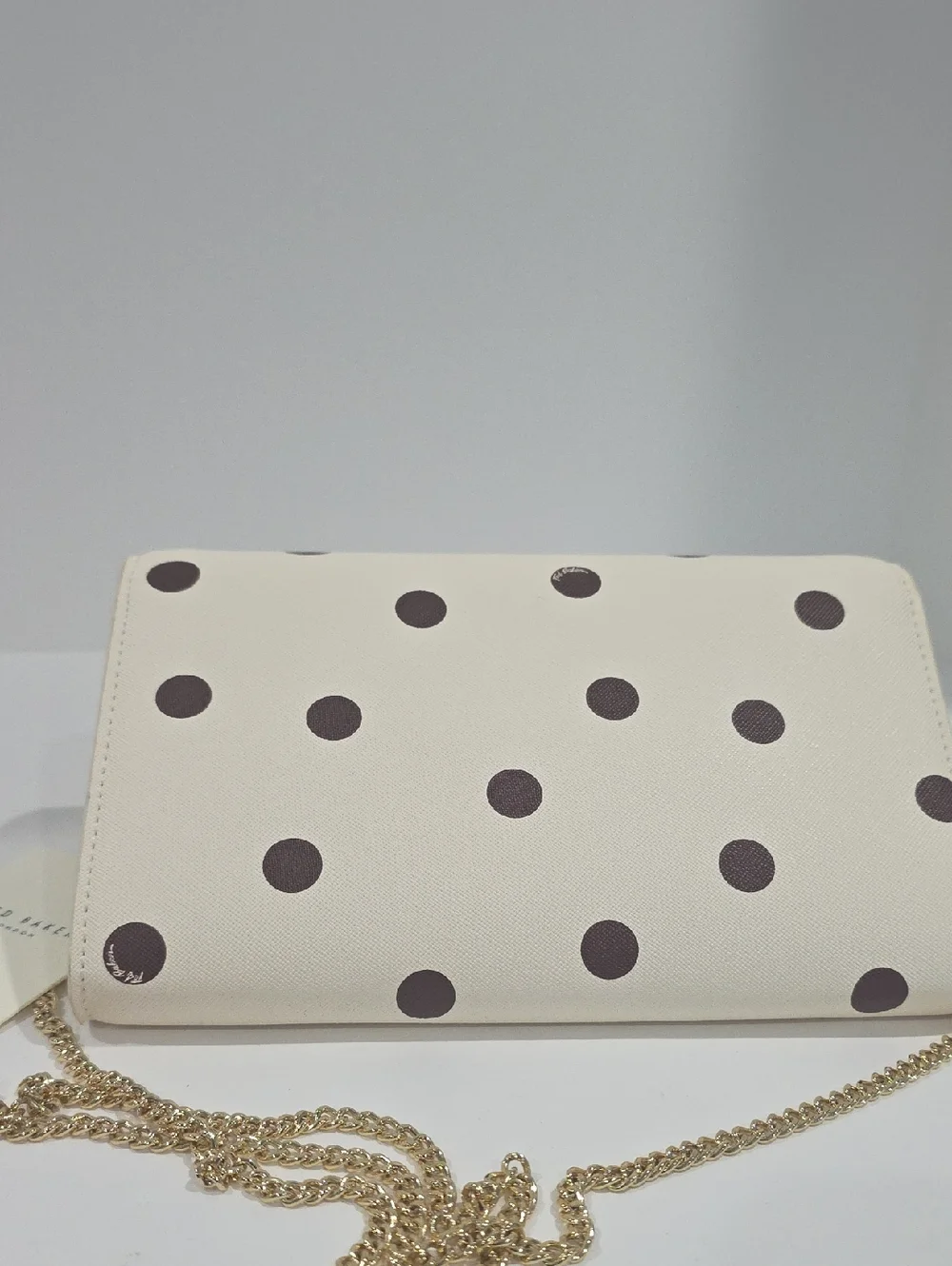 NWT ⭐ Ted Baker PARISA Crossbody Wallet on a Chain Bag Ivory / Brown Polka Dots